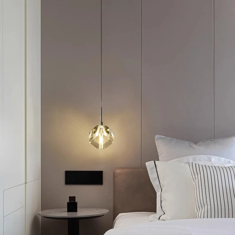 Bedroom Bedside Crystal Pendant Lamps Nordic Restaurant Bar Desk Study Chandelier Modern Adjustable Small Hanging Lights