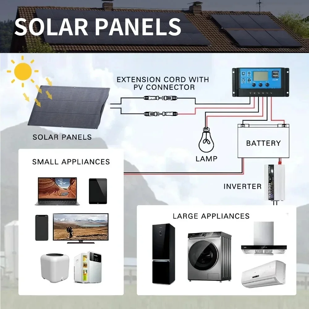 500W 2000W Solar Panel 12V/24V Battery Charger Monocrystalline Solar charging kit with controller for RV Boat Cabin Tent Car