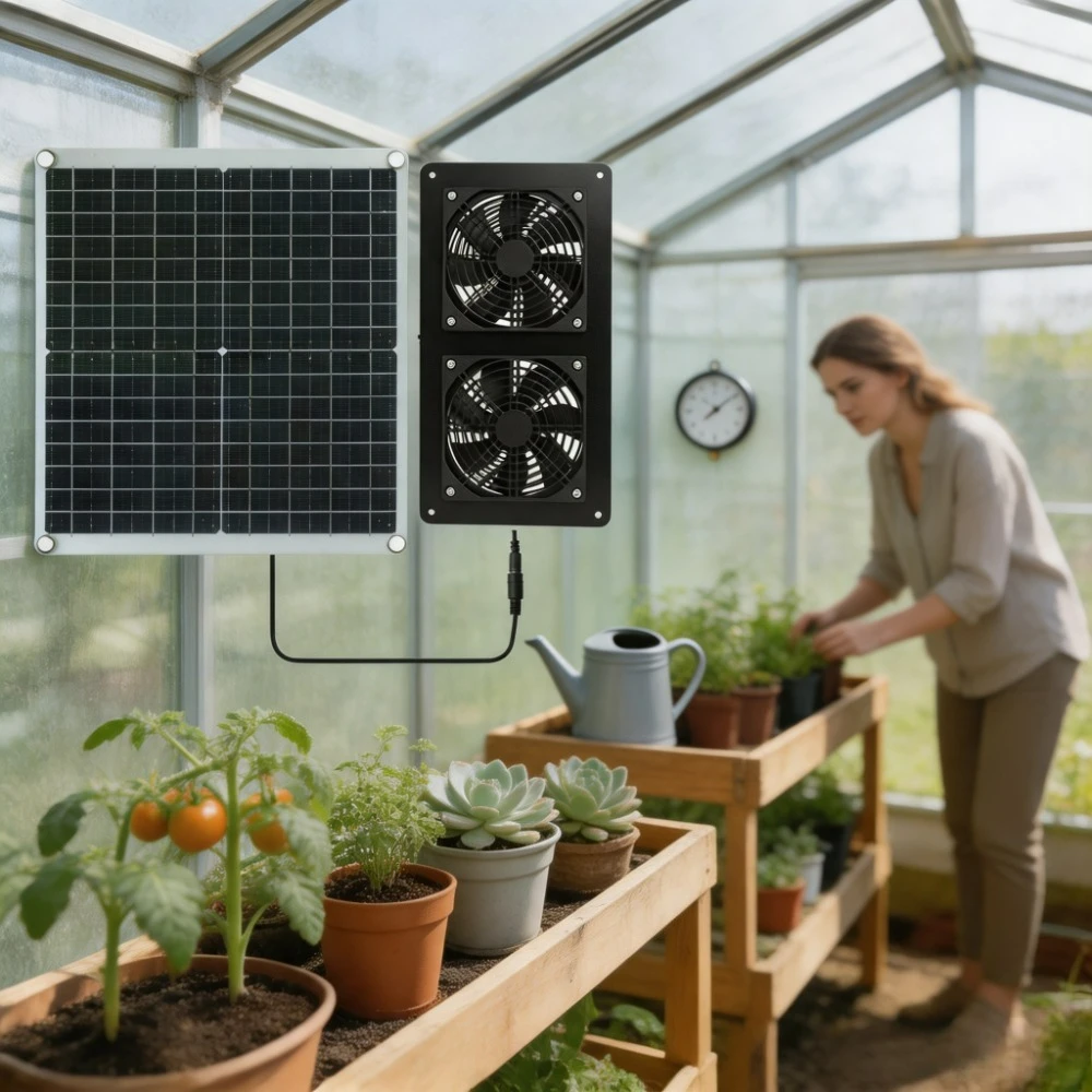 Solar Powered 30W  Dual Exhaust Fan IP65 Waterproof Monocrystalline Solar Panel for Chicken Coop Greenhouse RV Camper Shed Pet