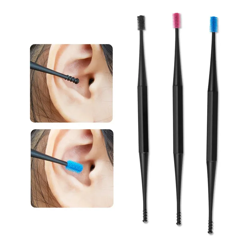 Ear Pick Double-ended Earpick Ear Wax Curette Remover 1pcs Soft Silicone Ear Cleaner Spoon Spiral Ears Clean Tool Spiral Design