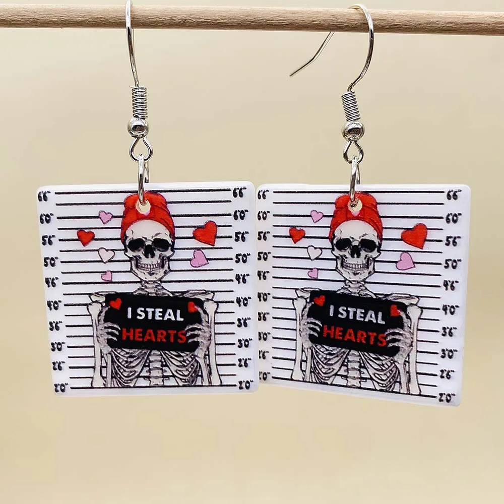 القوطي عيد الحب هالوين أقراط الحب سحر R.I.P الجمجمة القلب الشفاه الاكريليك أقراط للنساء هدية عيد الحب