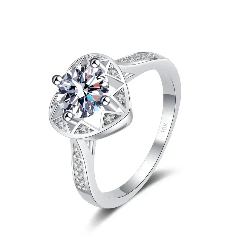

Fine Jewelry Star's Wish 18K White Gold VVS1 D Color 1 Carat Round Sparkling Moissanite Diamond Love Wedding Rings for Women
