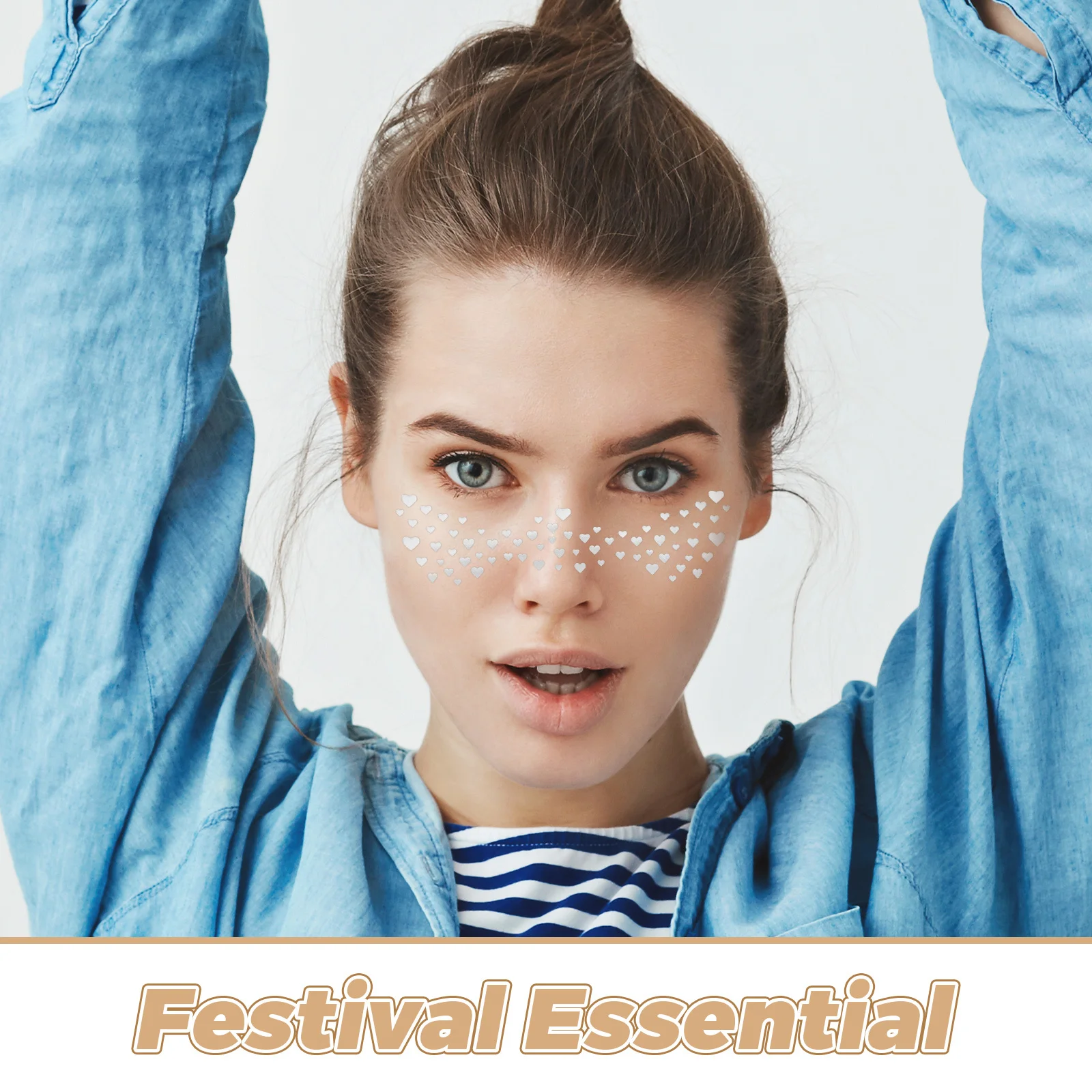 4 قطع من ملصقات الوجه المقاومة للماء للمهرجانات، فضية لامعة واقعية، مؤقتة للهالوين ماردي جراس #3