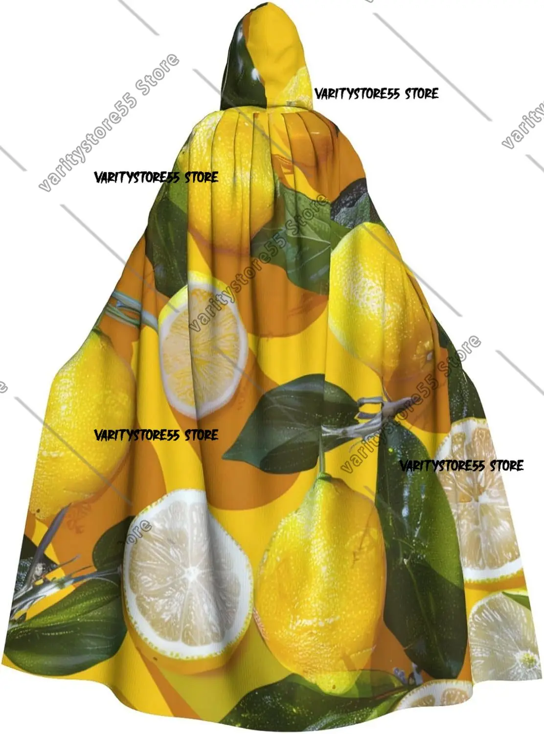 

Yellow Lemons Printed Halloween Hooded Cloak Carnival Halloween Cosplay Costume for Adult