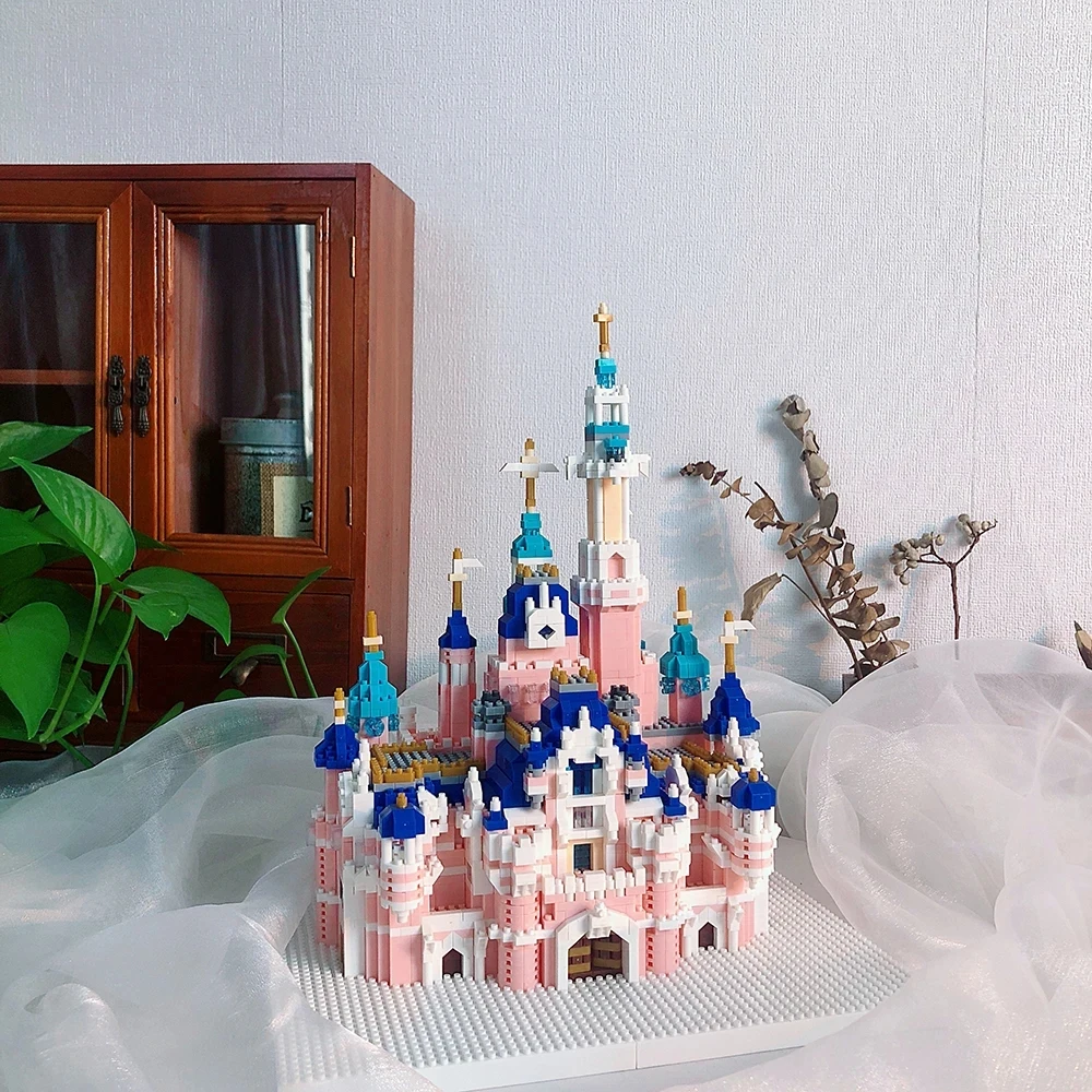 Presente rosa castelo modelo kits brinquedos microbloco blocos de construção para adultos princesa crianças castelos arquitetura conjunto tijolos