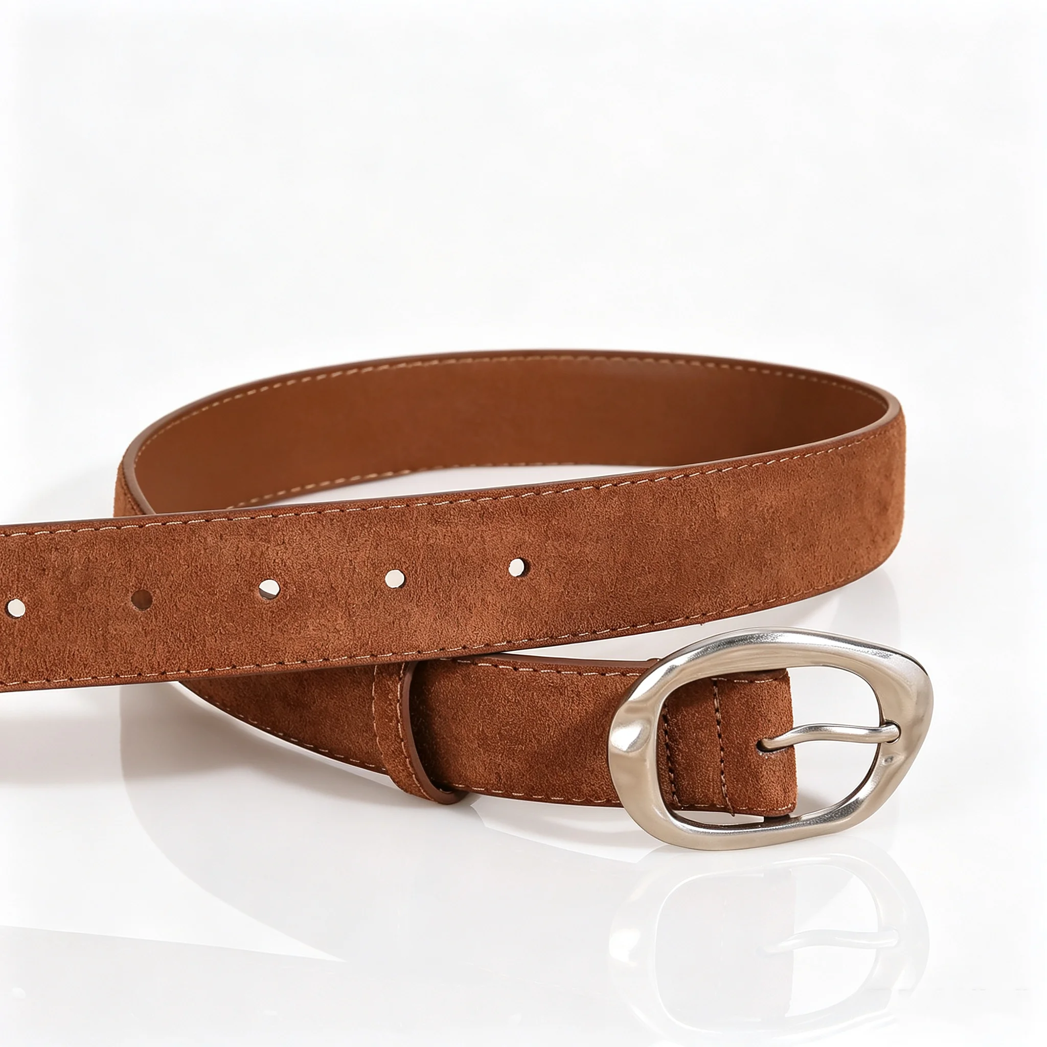 Neuer luxuriöser Wildleder-Rindsledergürtel für Damen im Vintage-Stil mit silberner Metallschnalle, 3,3 cm breiter Bund für Kleider und Jeans – Detail 4