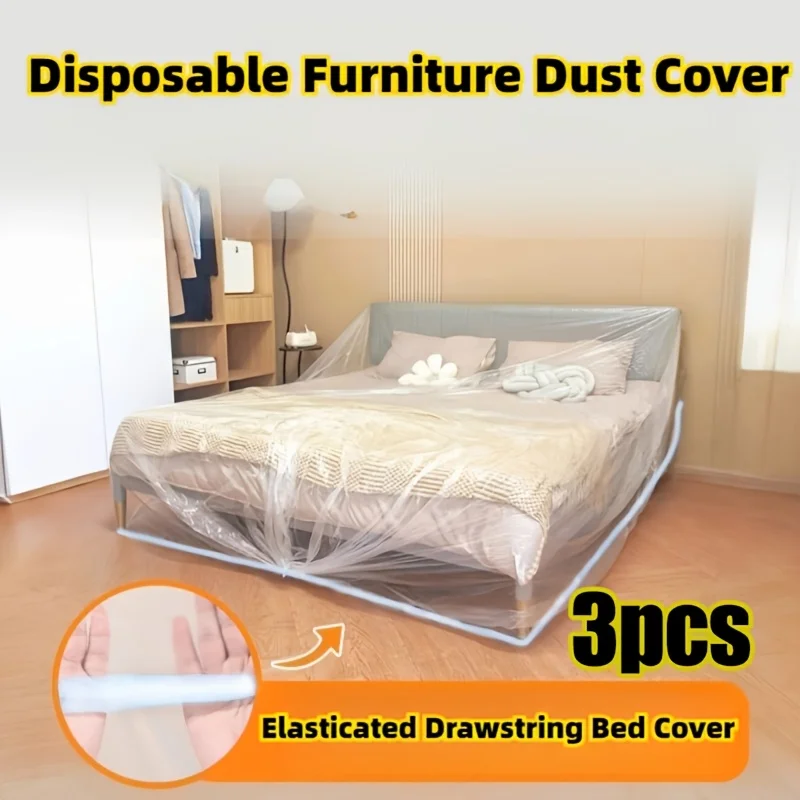 3-pack, Disposable Stretch Dust-proof Bed Covers, Extra-large Sofa and Furniture Protective Covers, Plastic Protective Film