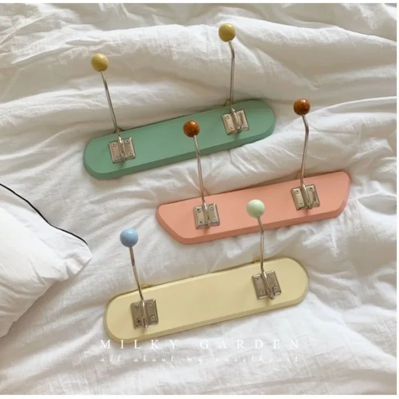 French Retro Wall Hanging Wall Ice Cream Color Cute Dot Decoration Children\'s Room Solid Wood Coat Hook