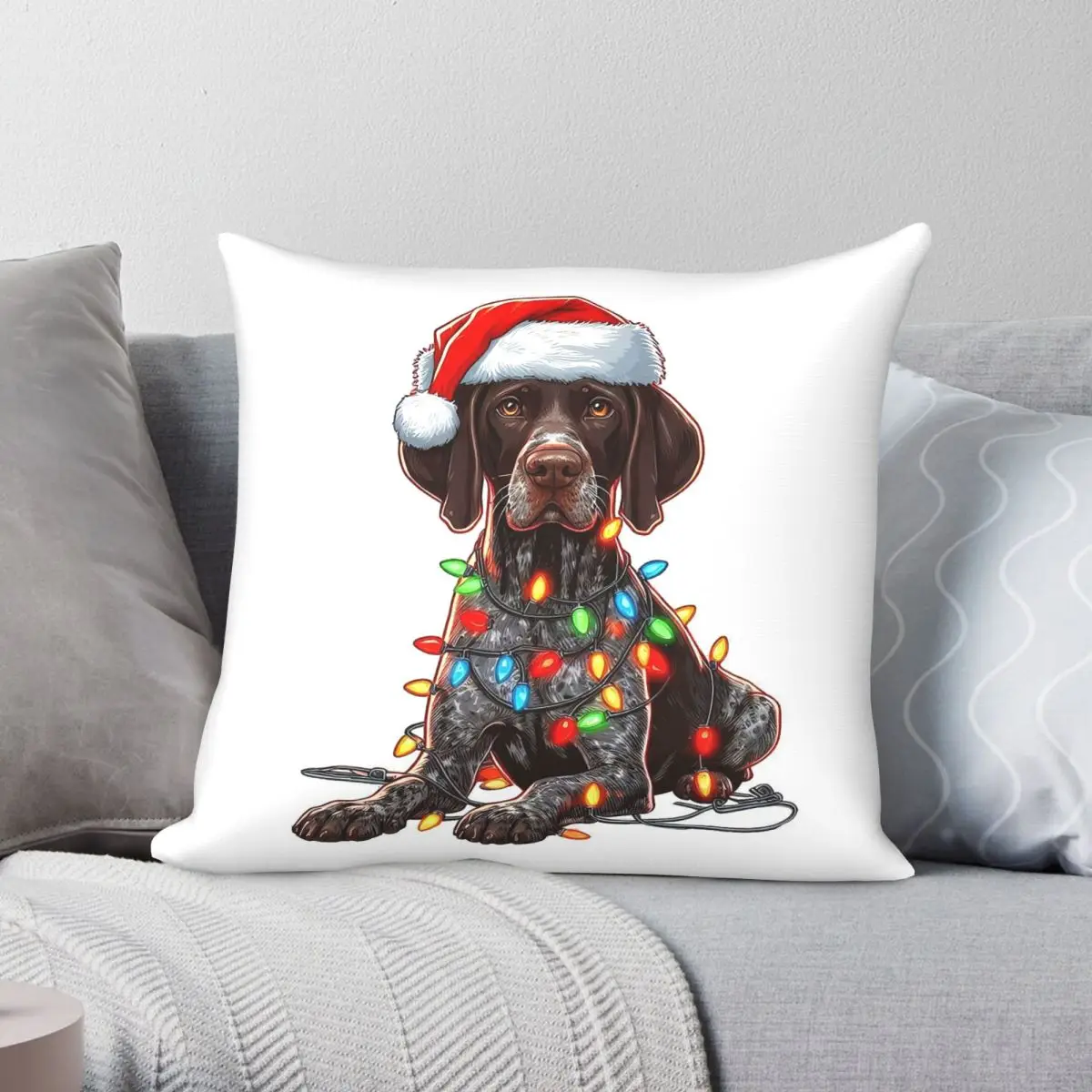 German Shorthaired Pointer Christmas Square Pillowcase Polyester Linen Velvet Printed Zip Decorative Room Cushion Case