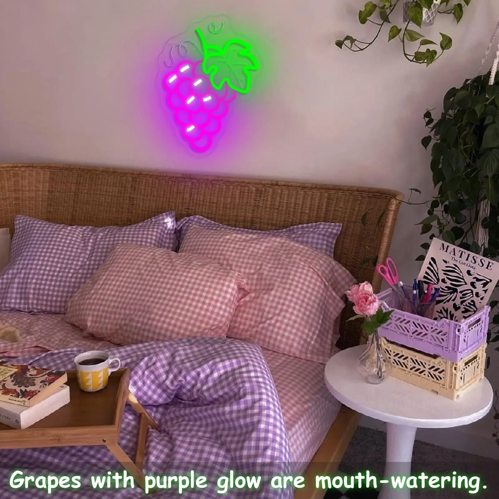 العنب النيون عكس الضوء الأرجواني الفاكهة تحت عنوان نابضة بالحياة LED تضيء للحائط غرفة الاطفال غرفة نوم مطعم بار الطرف #2