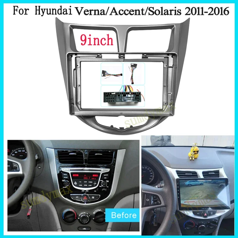 

9 Inch big screen 2 Din android Car Radio Fascia Frame for Hyundai Verna I-25 Solaris Accent 2010~2017 car panel Dash Mount Kit