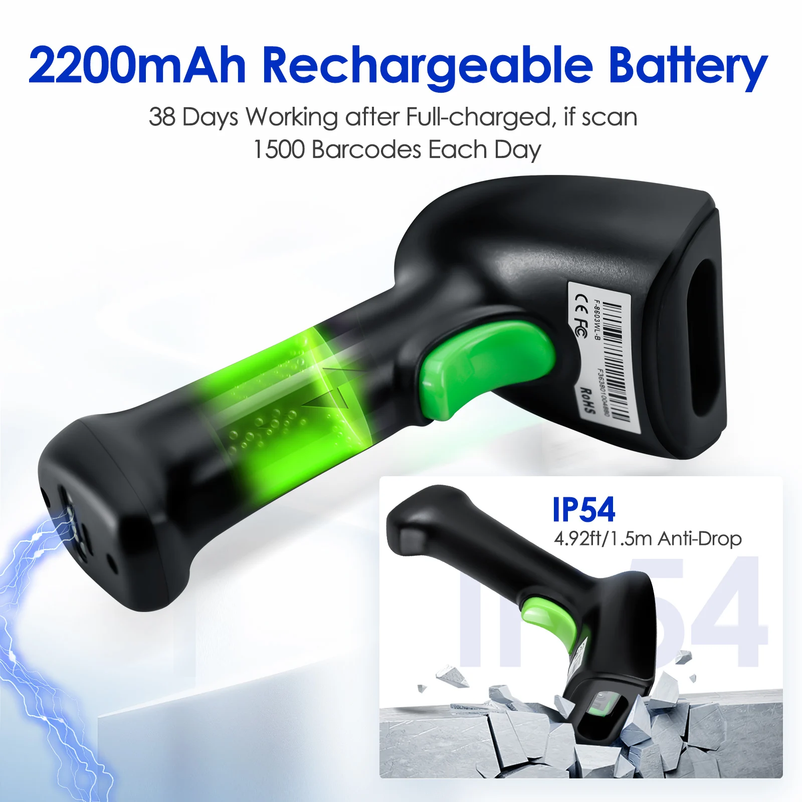 FYJ F8603B Lettore di codici a barre wireless Scanner portatili Base 3in1 Scanner di codici a barre portatile USB 1D 2D per caffetteria in inventario