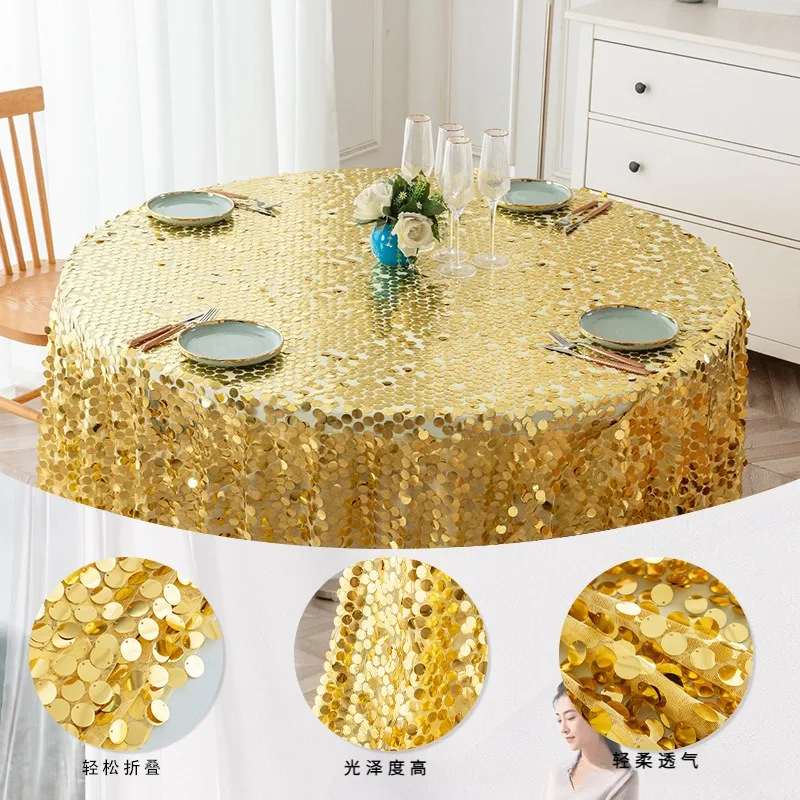 PVC round Solid Color Tablecloth with Large Sequins for Hotel Dining Table Wedding Banquet Decoration Table Mat