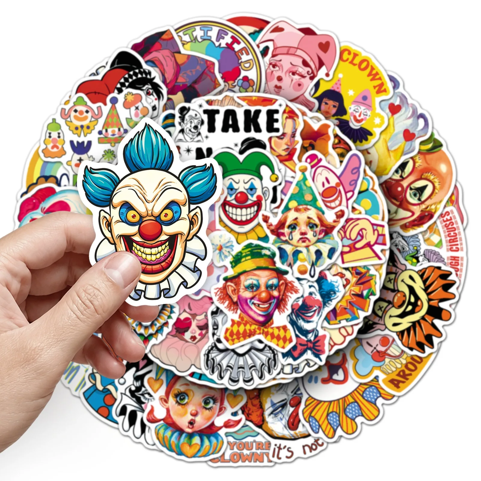 50 Pcs Clown Face Stickers Cartoon Circus Character Trendy Graffiti Waterproof Suitcase Journal Stationery Stickers