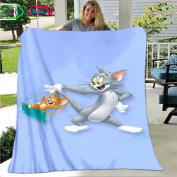 Cartoon Cat Mouse T-Tom-and-Jerry Pattern Blanket  Flannel Thin Blanket Portable Home Travel Office Lunch Break Blanket Gift