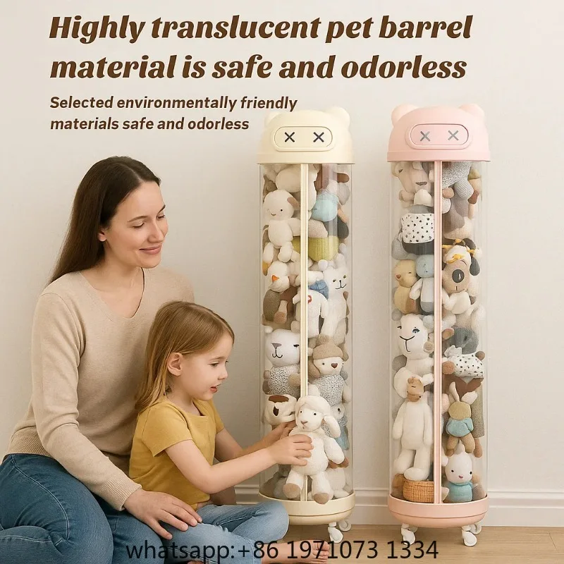 Household enlarged transparent storage bucket plush toy doll storage bucket with wheel zipper toy large capacity storage bucket