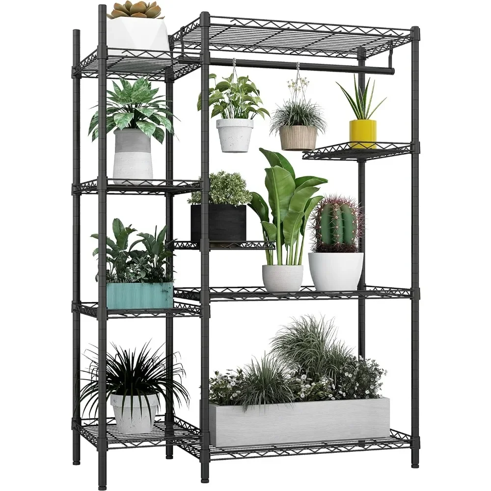 

4 Tier More Than 14 Pots Flower Pots Holder Storage Shelf Flower Stands With hanger rod for Living Room Balcony and Garden,Black