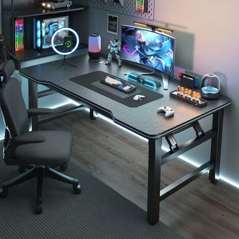 Simple long desk, carbon fiber texture, desktop home installation-free study table, foldable game e-sports table
