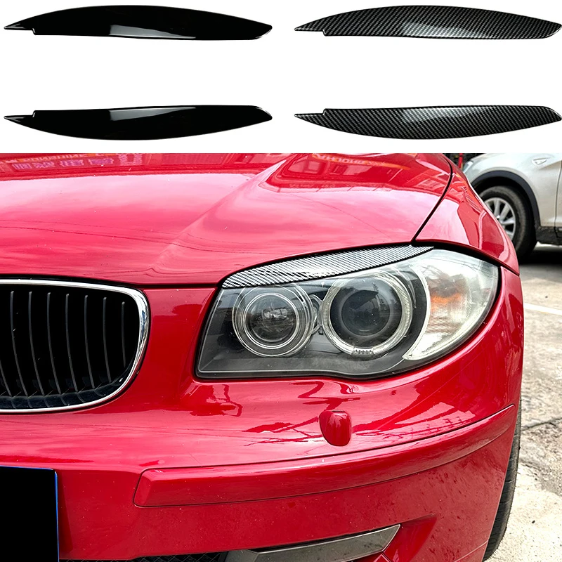 

2Pcs Carbon/Gloss Front Headlight Eyebrows Eyelid Lids Body Kits Sticker Trim for BMW 1 Series E81 E82 E87 E88 2004-2014 Tuning