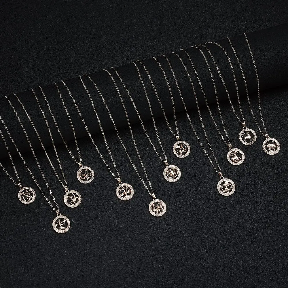Alloy Taurus Libra Guardian Star Aquarius Leo Scorpio Horoscope Choker 12 Constellation Pendant Necklace Animal Zodiac Sign