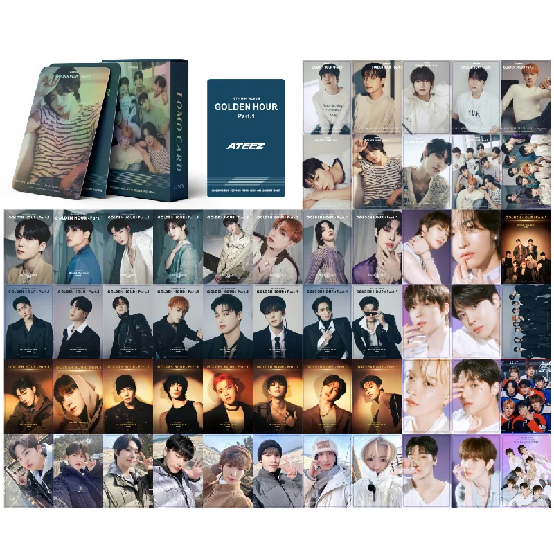 Álbum Kpop ATEEZ GOLDEN HOUR Part 1, tarjeta en caja, foto HD de alta calidad, doble cara, colección de fanáticos de Yunho Mingi, 55 unids/set