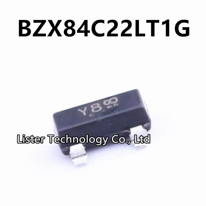 50~500pcs/lot New BZX84C22LT1G SOT-23 Marking:Y8 22V Zener diode BZX84C22 BZX84-C22 BZX84C-22V SOT23 SMD LBZX84C22LT1G