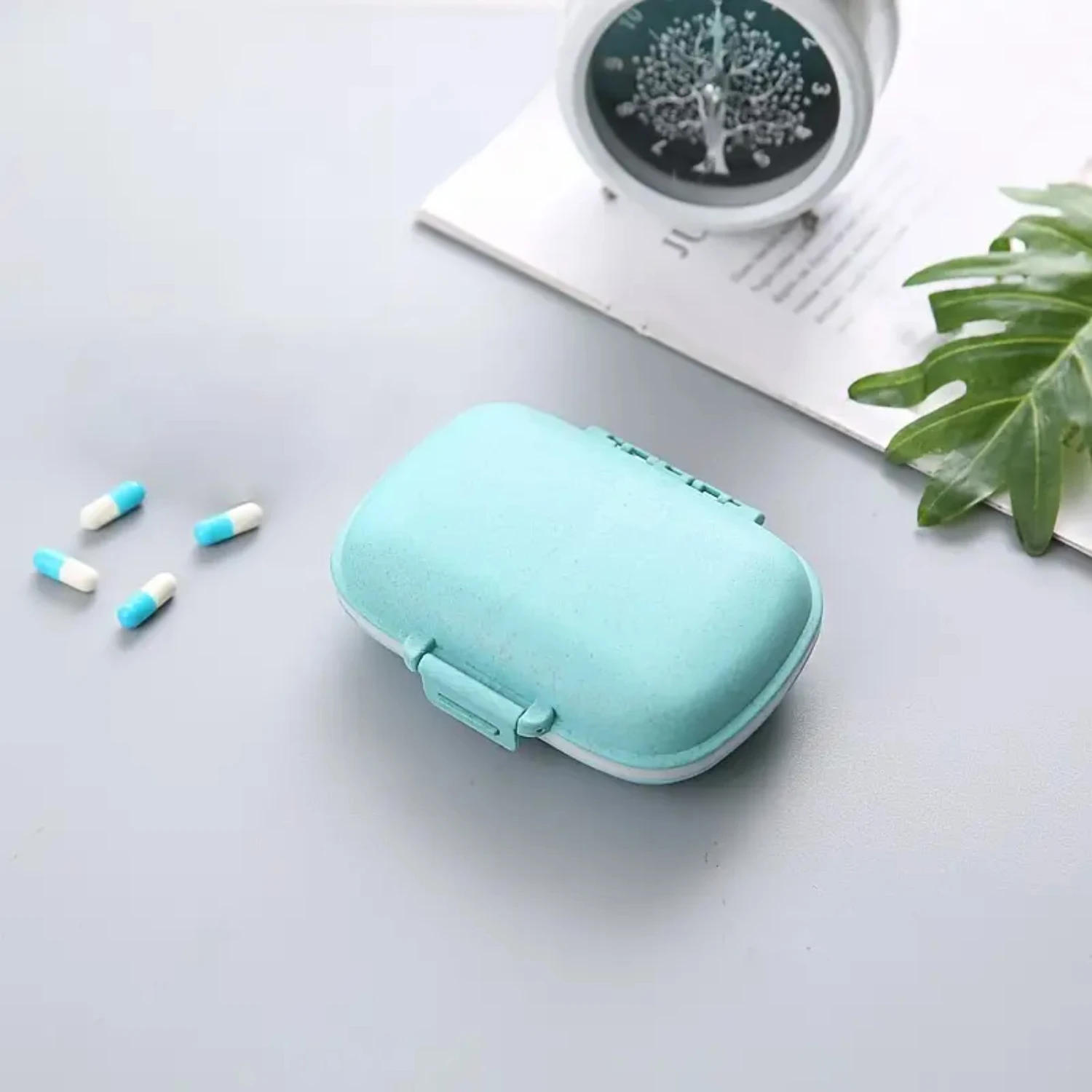 

Blue Portable 1pc Moisture-Proof Small Pill Box for Pocket and Purse - 8-grid Travel Pill Organizer, Daily Pill Case, Vitamin Ho