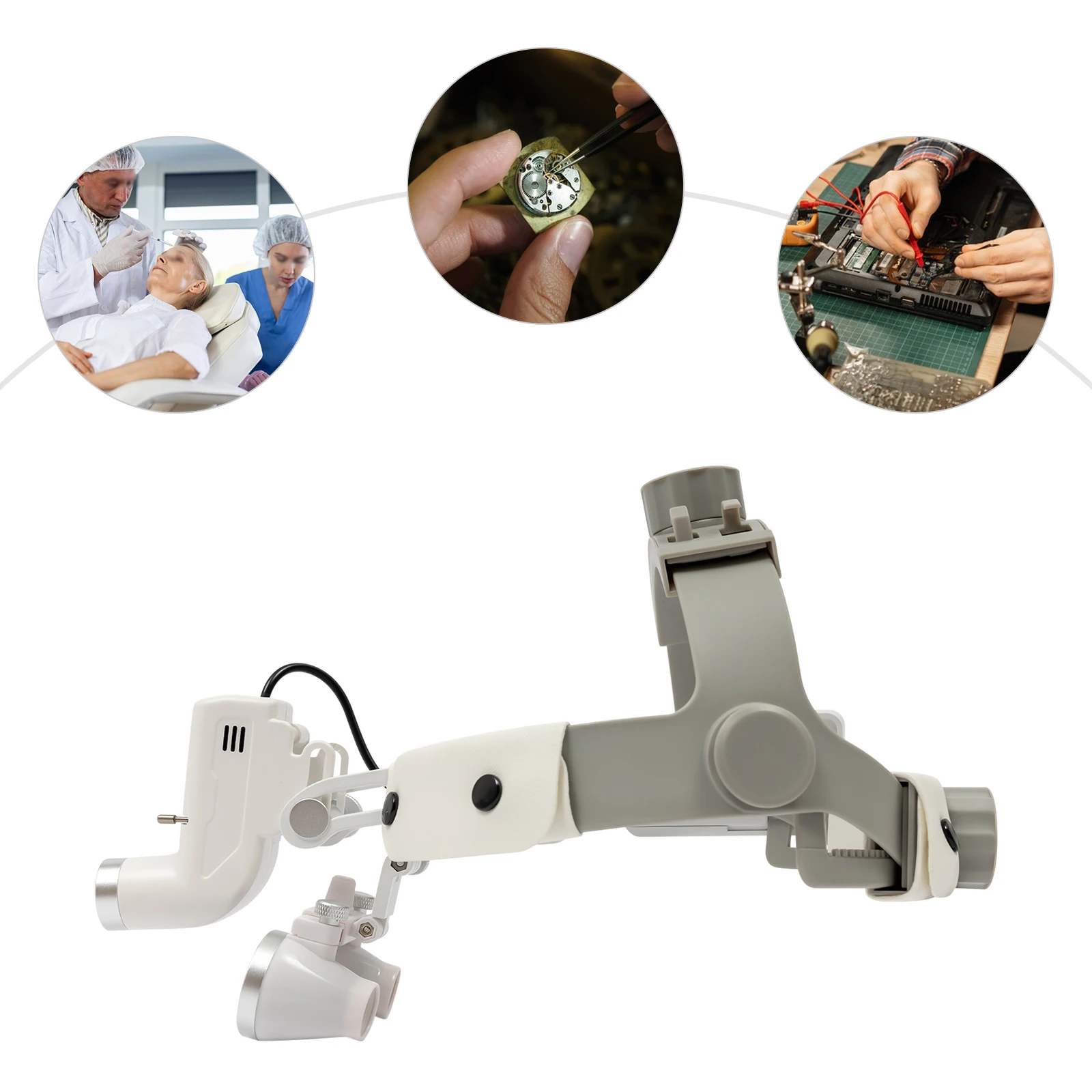 Medical Binocular Magnifier White with LED Light 3.5X Magnifying Lens Adjustable Headband for Clinical Examination