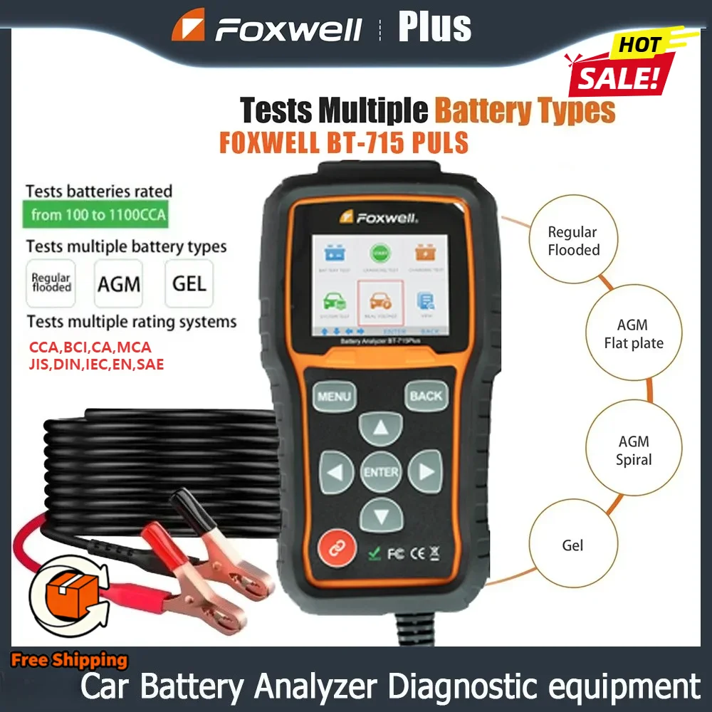 A + Foxwell BT715 Plus جهاز اختبار بطارية السيارة يدعم 12/24 فولت الفيضانات AGM EFB جل بطارية عمر البطارية محلل تحديث BT100