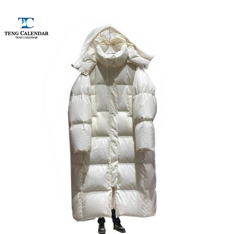 取り外し可能なフード付きダウンジャケット、膝丈まで伸びるゆったりとしたオーバーサイズコート、レディース2025年冬新作