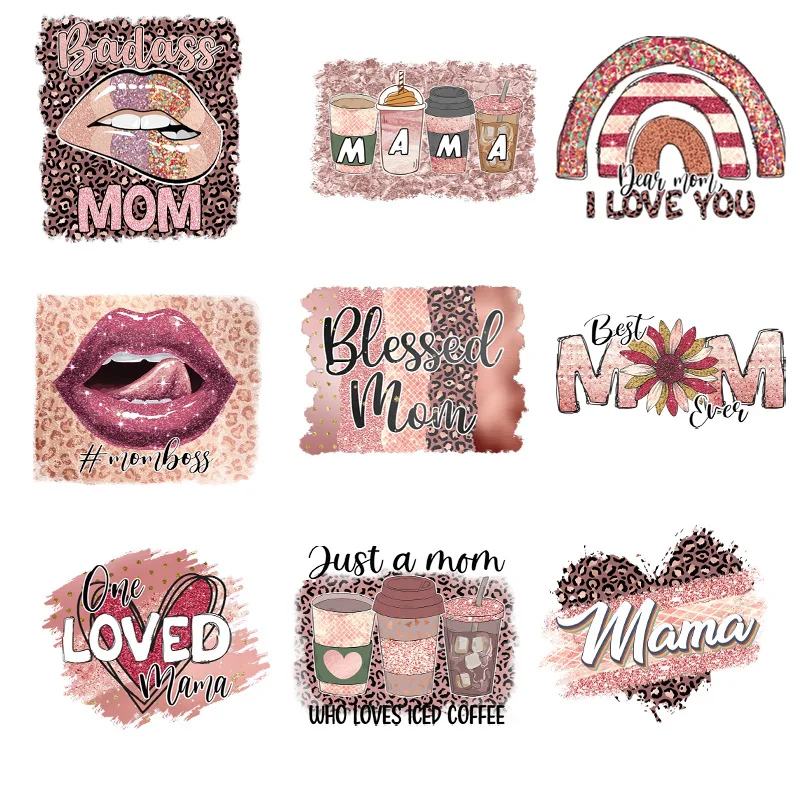 Ilove you Mom pegatinas de transferencia exquisitas, parches de transferencia de calor de vinilo, película de transferencia de ropa DIY, 9 piezas