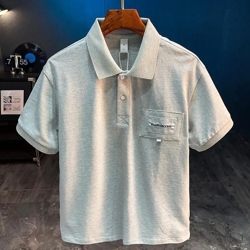 

Мужская летняя футболка с короткими рукавами, модный бренд, американское свободное и универсальное простое поло с лацканами с принтом