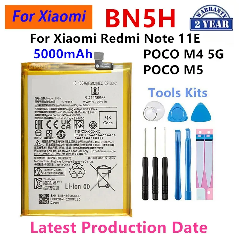 

Brand New BN5H 5000mAh Battery For Xiaomi Redmi Note11E / POCO M4 5G / Poco M5 Phone Replacement Batteries+Tools