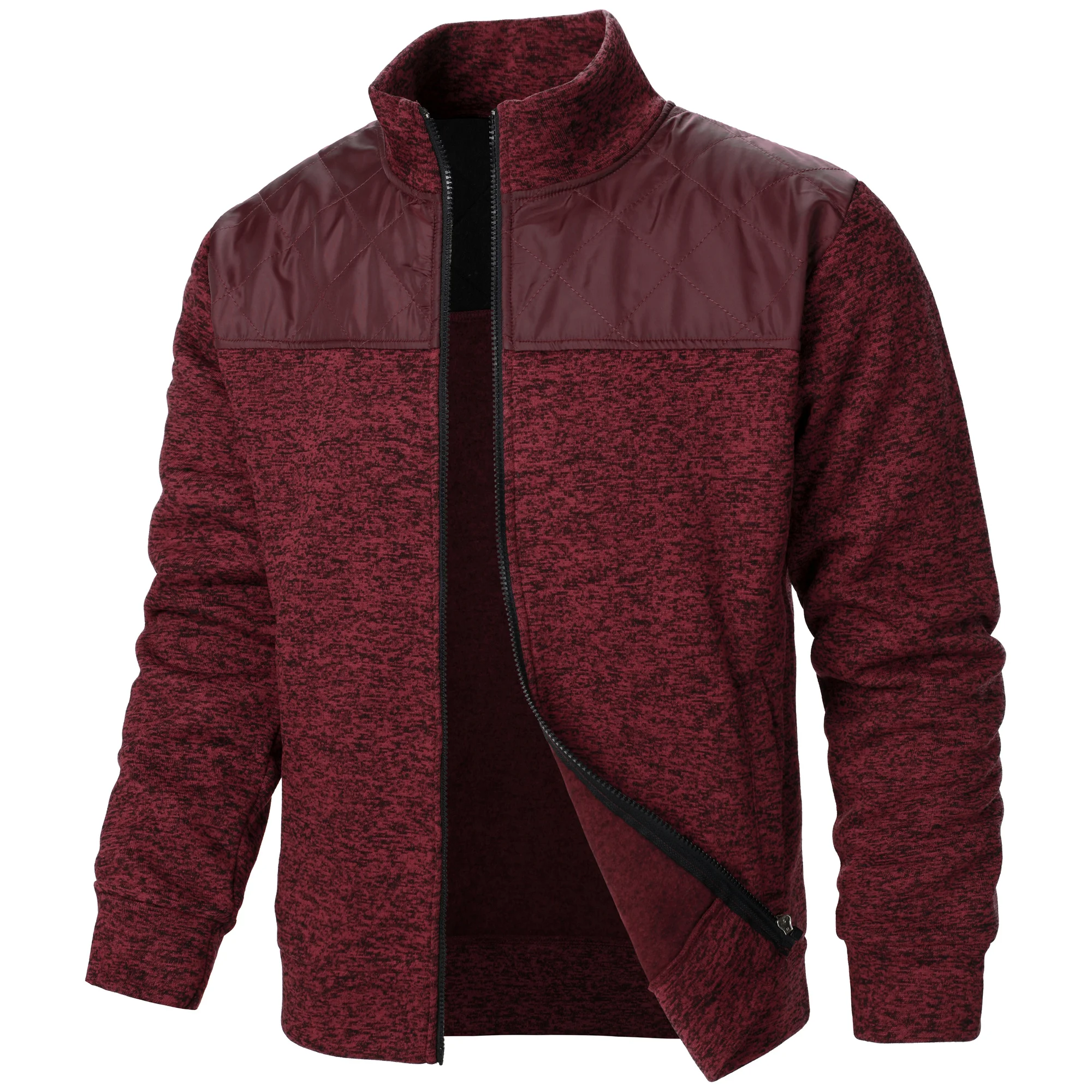 Autumn/winter Men's Stand-up Collar Striped Check Zipper Sweater Coat with Color