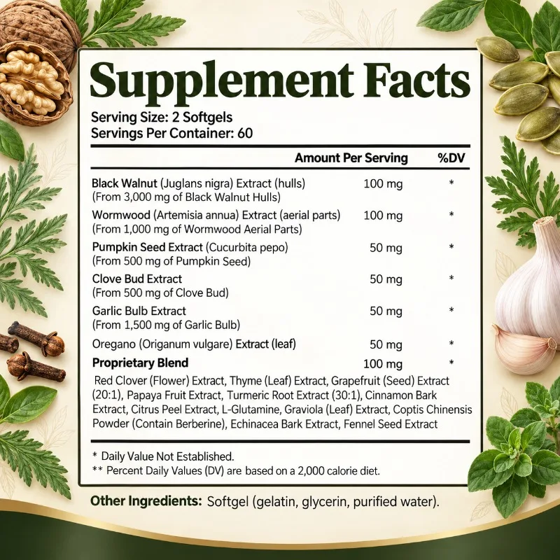 18-IN-1 Wormwood Black Walnut Cloves Capsules - Intestinal Cleansing, Promotes Bowel Regularity, Metabolism, Enhance Energy