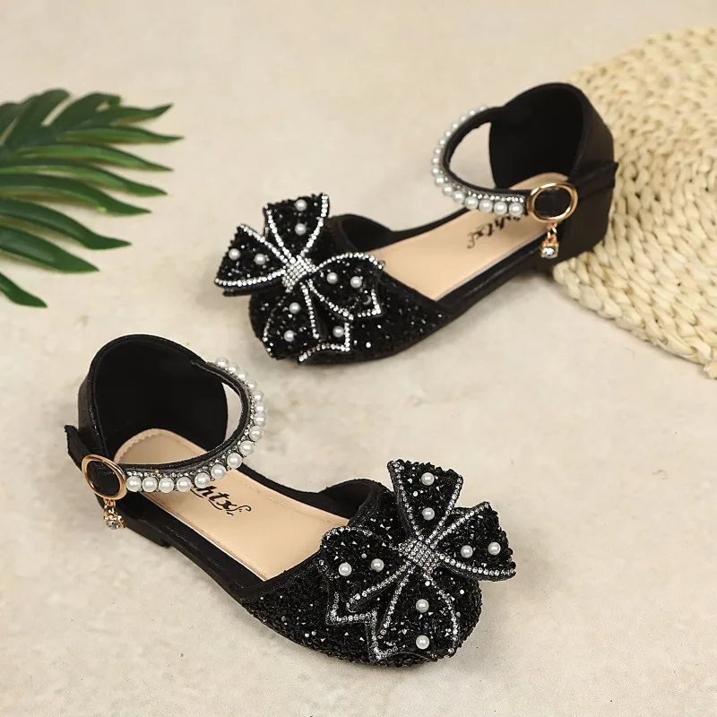 Kinder Prinzessinnen-Tanzschuhe Glänzende Pailletten Mädchen Freizeitschuhe Runde Zehen 2026 Sommer Neue Kindersandalen Süße Schleifen Weiche Sohle – Detail 4