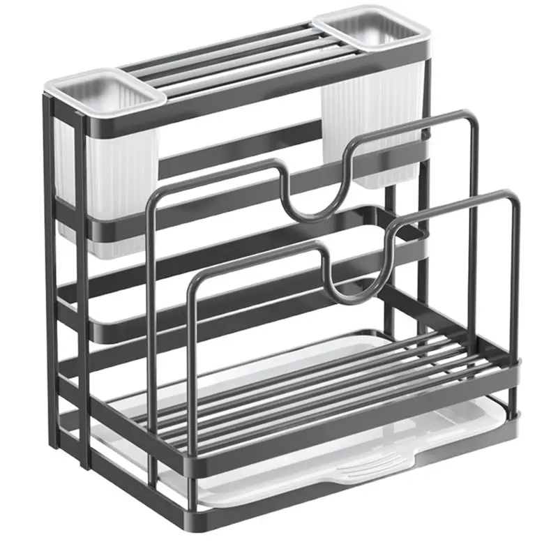 

【PRICE-DROP!】Kitchen Storage Shelf Multifunction Kitchen Stand Holder Sink Storage Rack Steel Soap Holder Towel Rack Grey