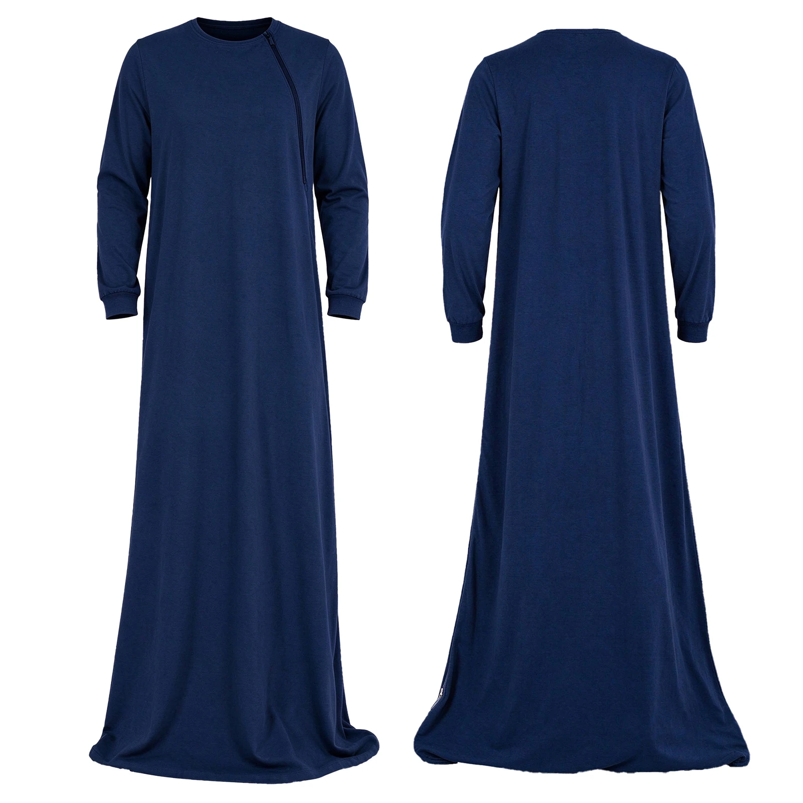Womens Sleep Robe Zipper Sleeping Bag Long Sleeves Solid Color Sleeping Sack Homewear for Warm Soft Fleece Nightwear Loungewear