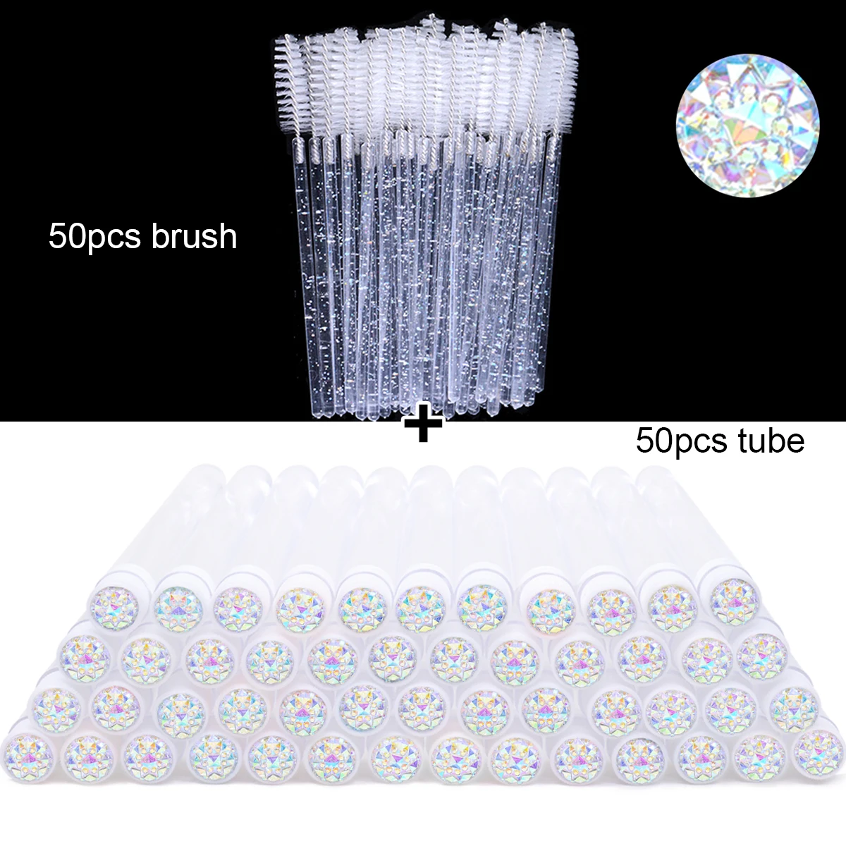 50Pcs Wimpern Pinsel Rohre Mit Kristall Lash Mascara Wands Augenbraue Kamm Spoolies Container Lash Pinsel Applikatoren Make-Up-Tools