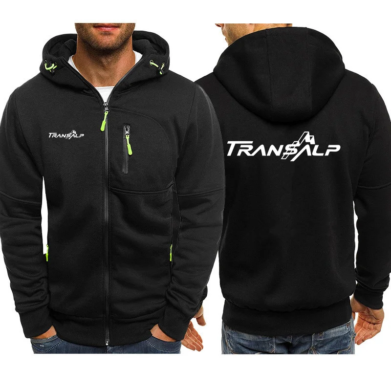 

Motorcycle Transalp Style 650 XL700V Men's Hooded Coats JDM Hondaes Sweatshirt Outwear Warm Coat Jacket Plain Zip Up Casual Coat