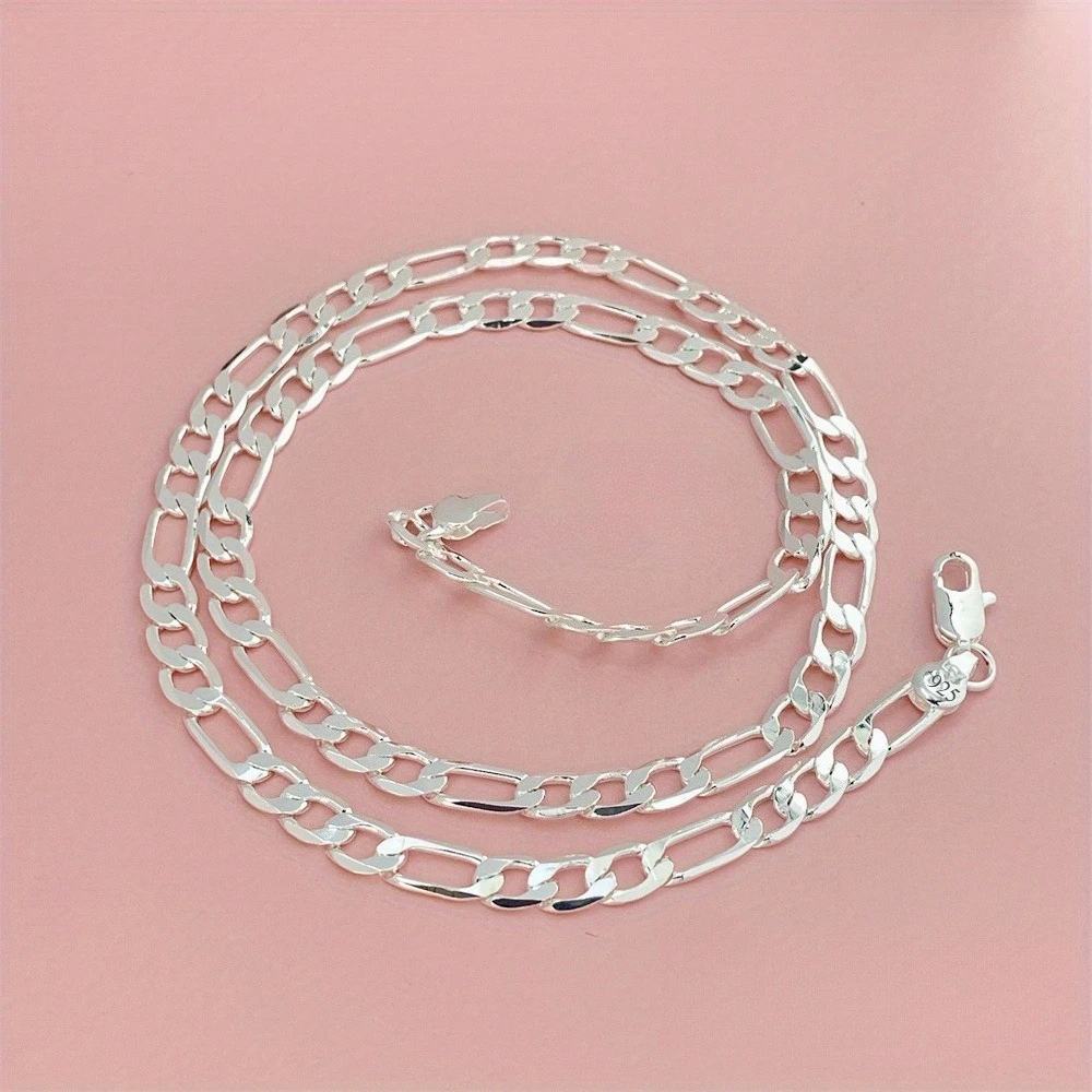 925 Sterling Silver 6MM Chain Necklace For Women Lady Men Cuban Chain - Classic Fashion Perfect For Wedding Engagement Gifts