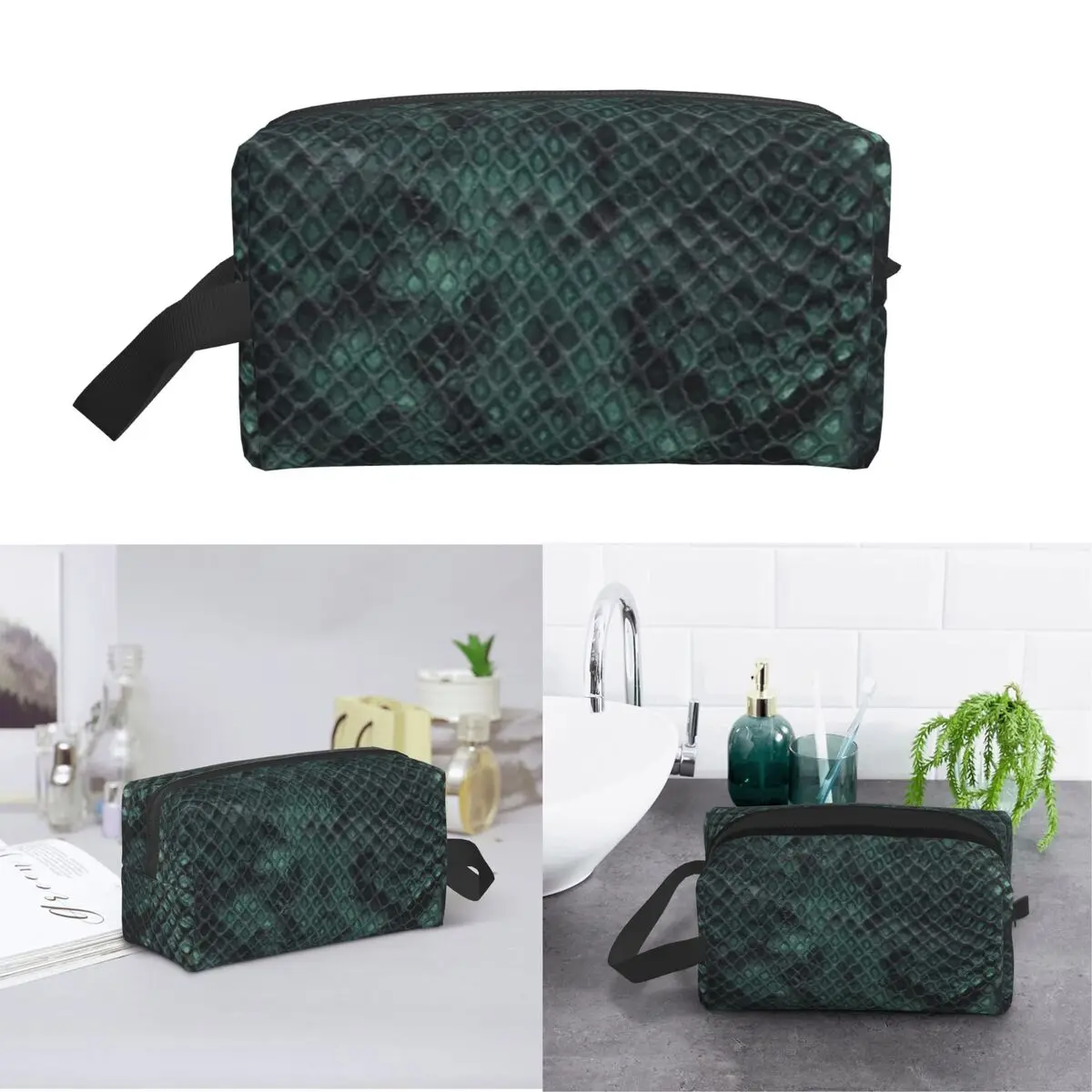 Snake Skin Reptile Makeup Bag Cosmetic Organizer Storage Dopp Kit Toiletry Cosmetic Bag for Women Beauty Travel