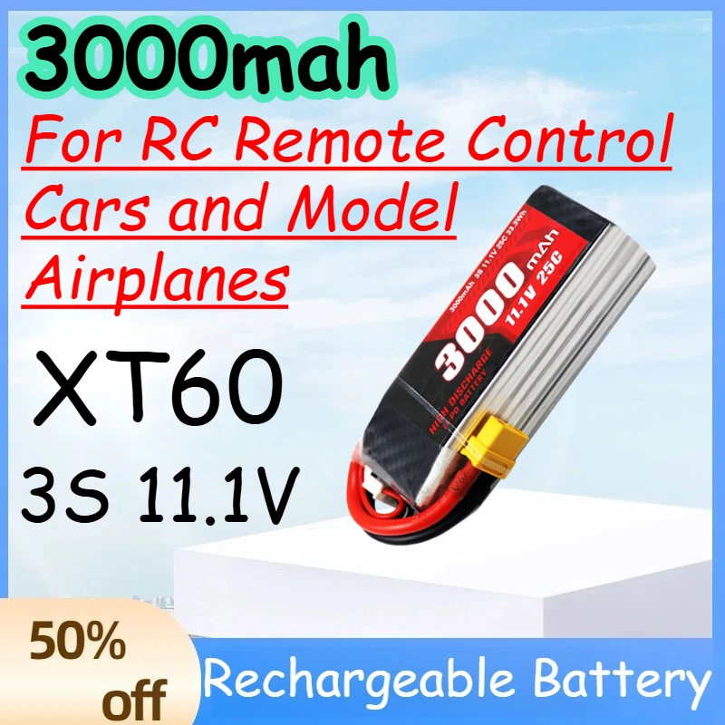 

3000mah 3S 11.1V Replace Rechargeable Lipo Battery for RC Remote Control Cars and Model Airplanes Battery with XT60 Plug