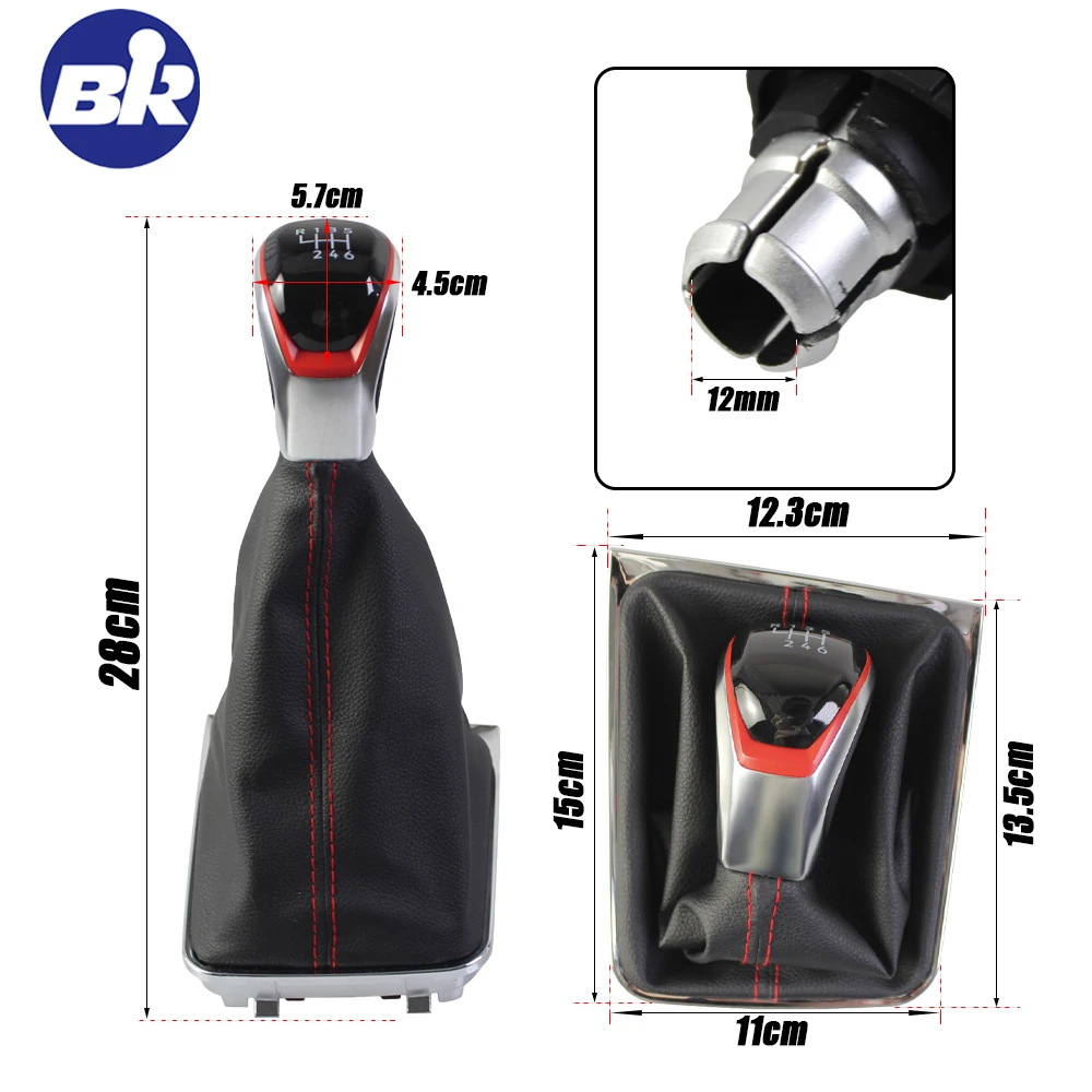 Hochwertiges Auto-Zubehör Manueller 5/6-Gang Leder-Schaltknauf für VW Golf 7 MK7 GTI GTD 2013-2018 – Detail 4