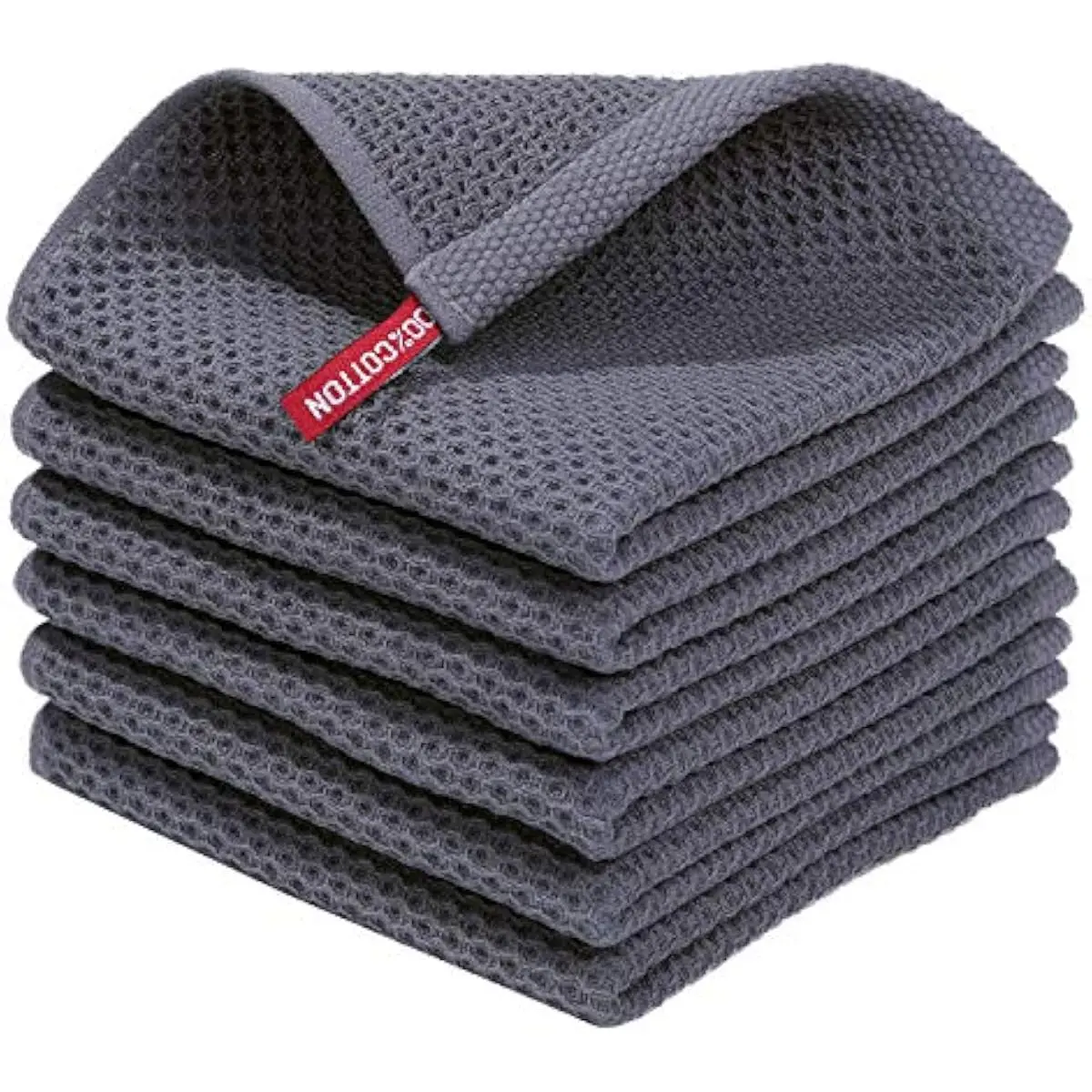 100% Cotton Waffle Weave Kitchen Dish Cloths 6-Pack, Dark Grey