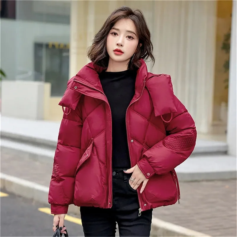 New Down And Cotton Jacket For Women Plus Size Korean Loose And Slimming Detachable Hat Short Jacket Bread Jacket Parka Coat