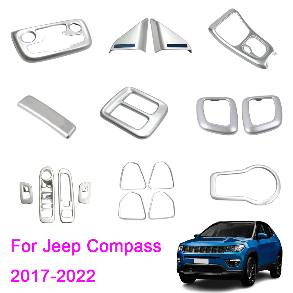 For Jeep Compass 2017 2018 2019-2022 Car Front Head Light Switch Trim Frame ABS Sliver Window Armrest Lift Switch Button Cover