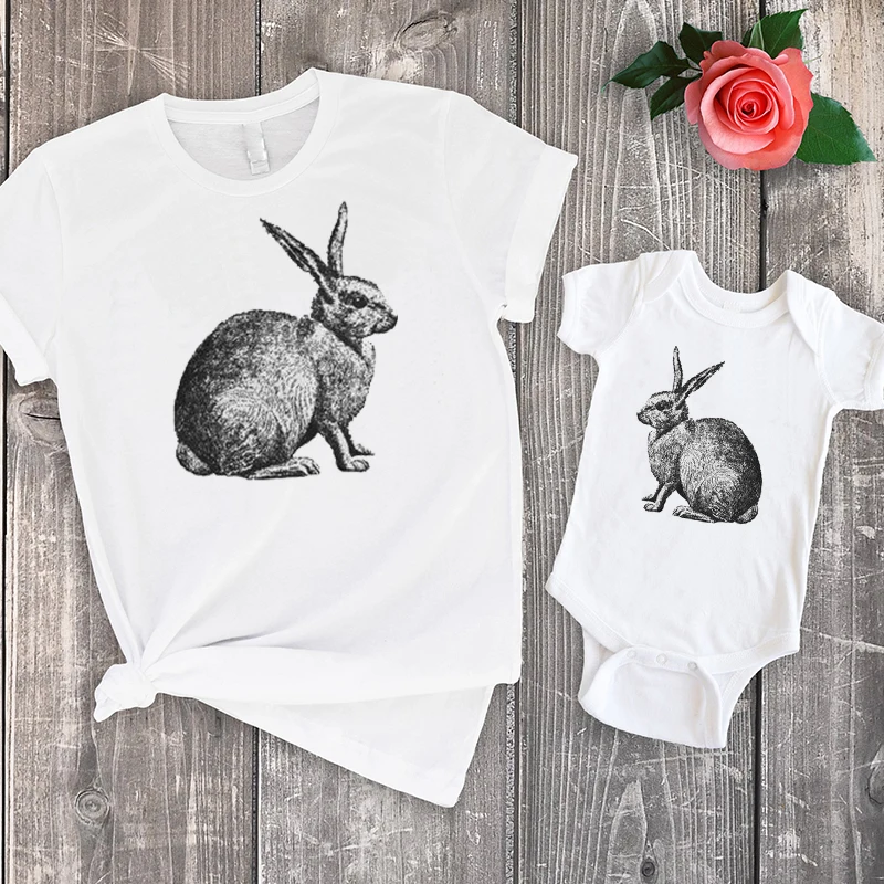 

rabbit top bunny tshirt mommy and daughter matching clothes big sister mommy and me family clothing baby girl print outfits