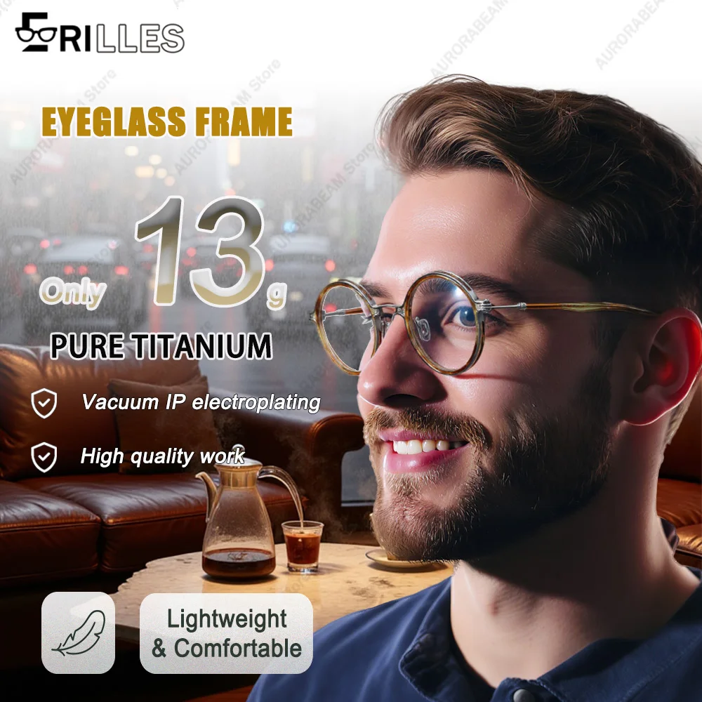 

Hand-Forged Pure Titanium Glasses Round, 13g Ultra-Light Full Frame Retro,Vintage Craftsmanship for Luxury Daily Wear