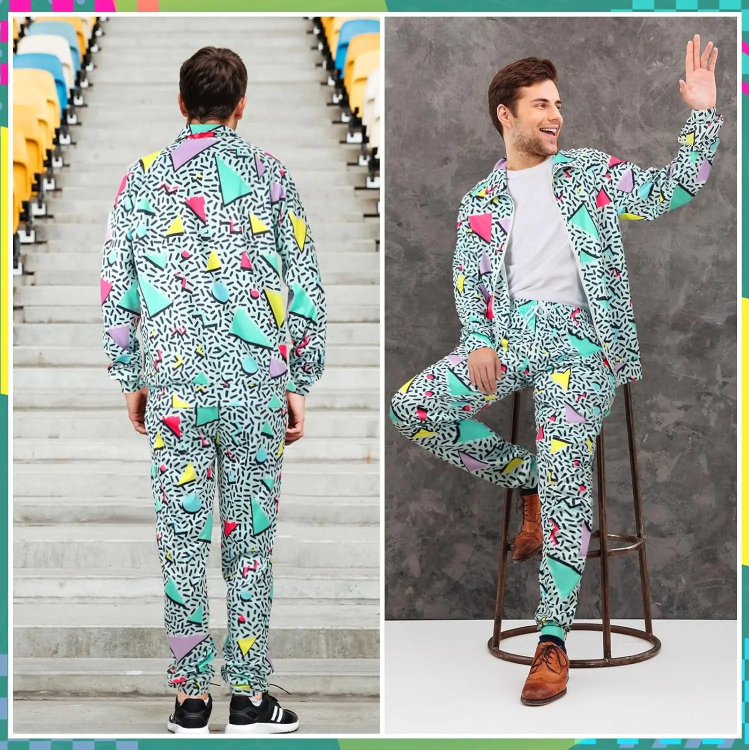 ملابس Mepase Retro 80s 90s للرجال ملابس رياضية بشريط جانبي ملابس حضرية ملابس غير رسمية بأكمام طويلة 90s بدلة رياضية للركض